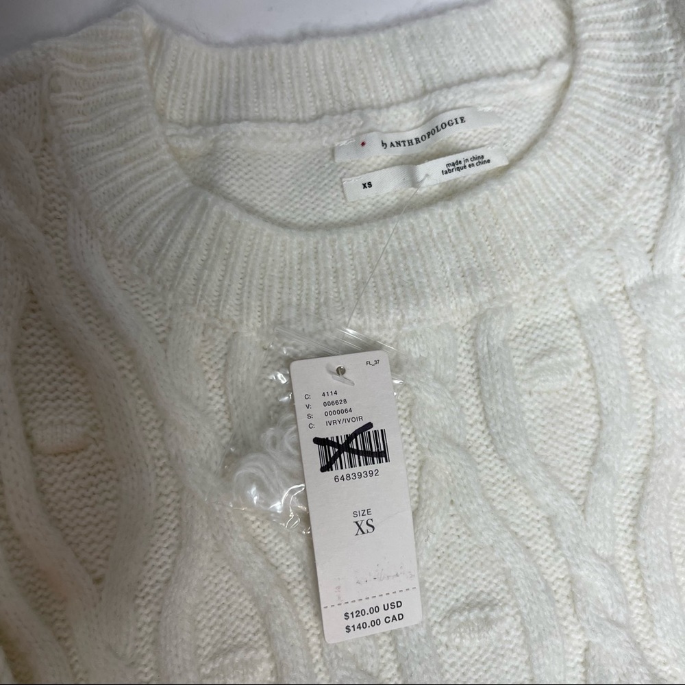 NWT Anthropologie White Ruffled Knit Puff Sleeve Sweater xs - Picture 14 of 14